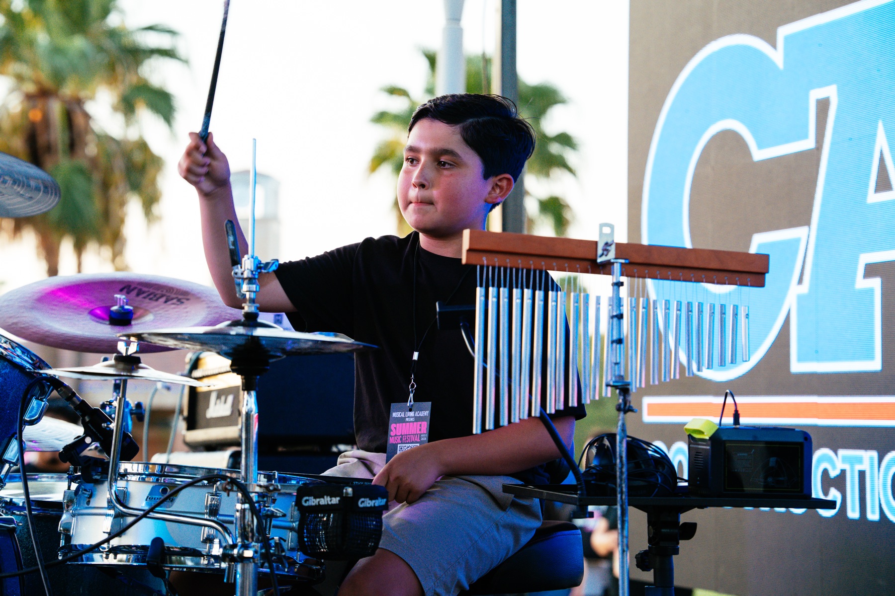 Aiden Olgin performing drums during the 2026 festival